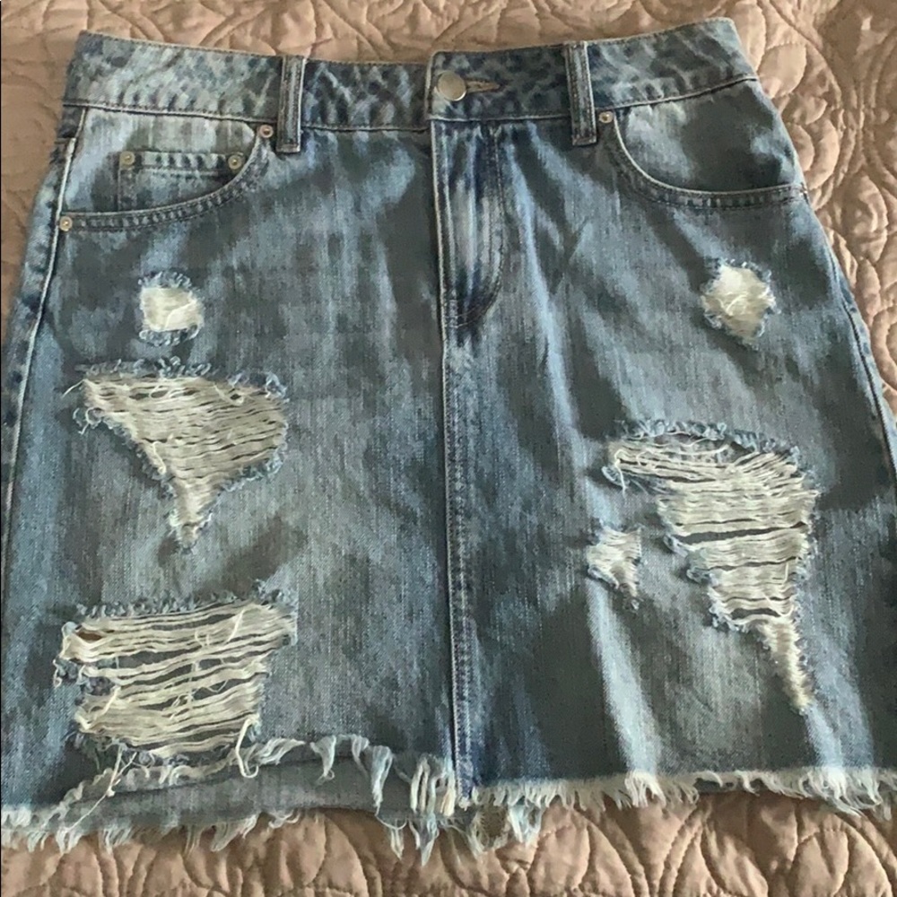 Ripped Denim Mini Skirt